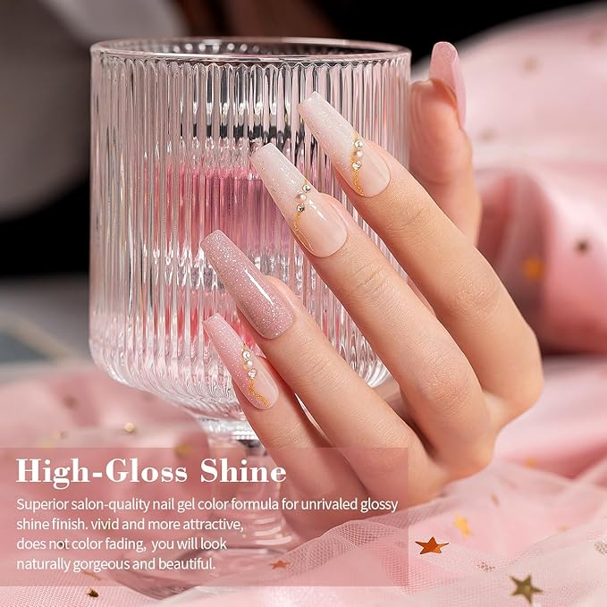 RARJSM Nude Glitter Gel Nail Polish 6pcs Set Sparkly Rainbow Shimmery Nail Gel Polish Iridescent Pigment Jelly Sheer Gray Pink Milky Peach Purple Translucent Natural Skin Tone Color 7.5ml Soak off-Velvo Beauty