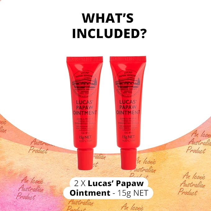 Lucas Pawpaw Lip Ointment, Lucas Pawpaw Cream, Lucas Pawpaw Ointment for Lips & Dry Skin - Unique All Skin Types, All Gender- Any Season Gift Pack with 2 x 15g Pawpaw Balm-Velvo Beauty