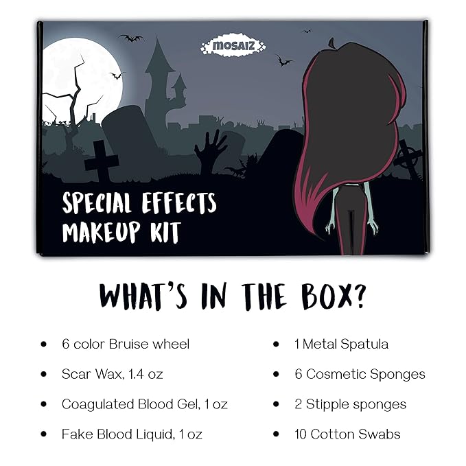 SFX Makeup Kit, Special Effects Makeup Kit with Fake Blood and Scar Wax, Makeup Sponges and Skin Spatula, Zombie Makeup Kit-Velvo Beauty