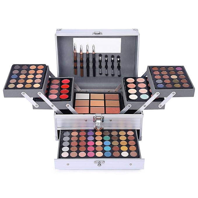 132 Color All In One Makeup Gift Set Kit- Includes 94 Eyeshadow, 12 Lip Gloss, 12 Concealer, 5 Eyebrow powder, 3 Face Powder, 3 Blush, 3 Contour Shade, 2 Lip Liners, 2 Eye Liners, 4 Eyeshadow Brush-Velvo Beauty