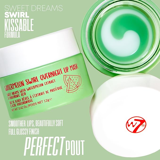 W7 Sweet Dreams Overnight Watermelon Swirl Lip Mask - Watermelon Fruit Extract & Hyaluronic Acid - For Hydrated, Full Looking & Irresistible Lips-Velvo Beauty