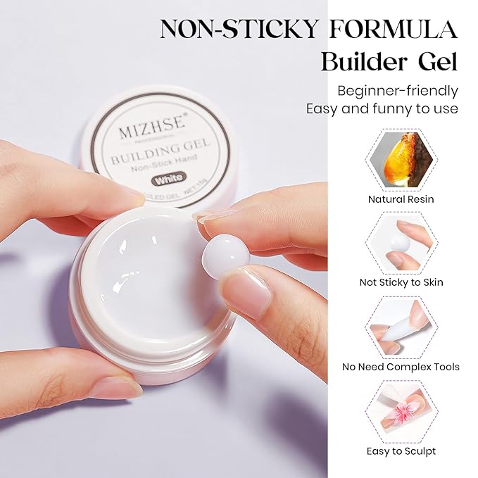 MIZHSE Solid Builder Gel, Non-Sticky White Sculpting Gel for Nails, 3D Nail Art Building Carving Modeling Hard Nail Extension Soak Off U V/LED Salon Home DIY 15g/0.5oz-Velvo Beauty