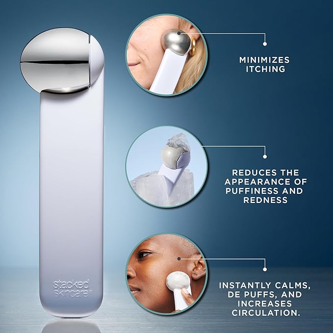 StackedSkincare Ice Roller for Face and Eyes - Stainless Steel Facial Ice Roller for Puffiness, Undereye Bags, Redness, Skin Cooling, and Lymphatic Drainage Massage - Face Roller for Women and Men-Velvo Beauty