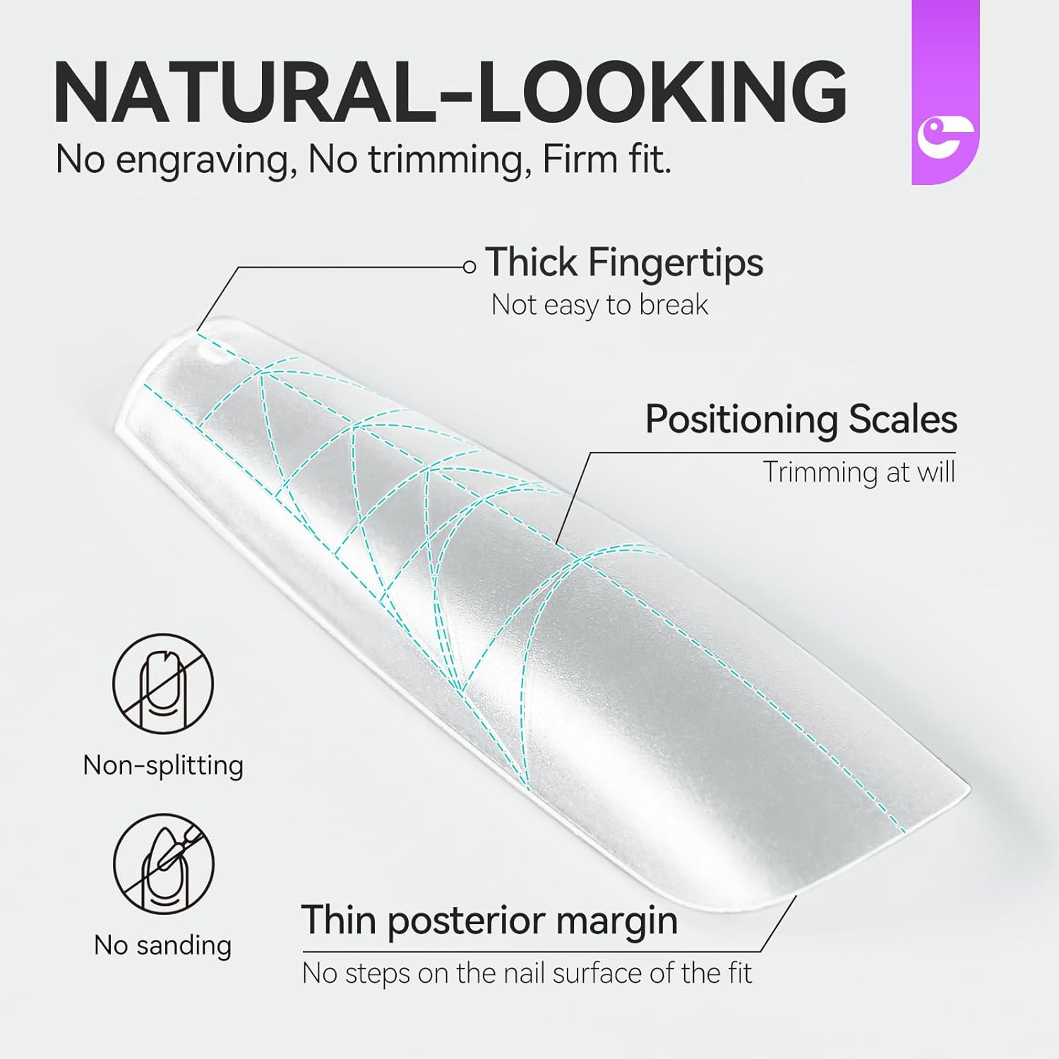Guiding Line Nail Tips for Salon: Gelike EC Full Matte Coffin Gel Nail tips with Auxiliary Positioning Line - Nail Extension Tips for Professional -100 Pcs 10 Sizes-Velvo Beauty
