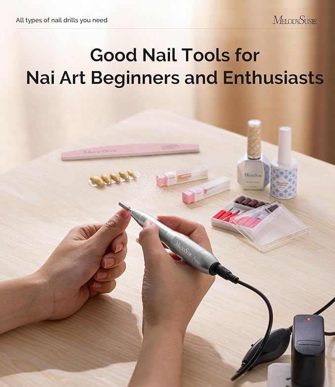 MelodySusie Portable Electric Nail Drill,PC120B Compact Efile Electrical Professional Nail File Kit for Acrylic, Gel Nails, Manicure Pedicure Polishing Shape Tools Design for Home Salon Use, Silver-Velvo Beauty