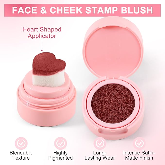 Boobeen Liquid Blush for Cheeks, Buildable & Blendable Face Blusher, Cheek Stamp Blush with Heart-shaped Applicator, Lightweight Air Cushion Blush for Velvet Matte Finish-Velvo Beauty