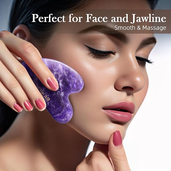 BESKAR Gua Sha Facial Tools, Natural Jade Stone Guasha Massager for Jawline Sculpting, Tighten Face Skin and Reduce Wrinkles, Face Eyes Body Neck Massage Tool, Skin Care Gift-Velvo Beauty