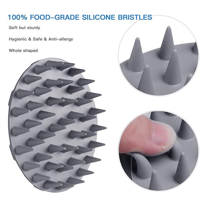 INNERNEED One-Piece Scalp Massager Shampoo Brush, Wet & Dry Scalp Care Head Scrubber Hair Washing, Soft Silicone Bristles, for Hair Growth, Dandruff Removal, Comfortable for All Hair Types (Gray)-Velvo Beauty