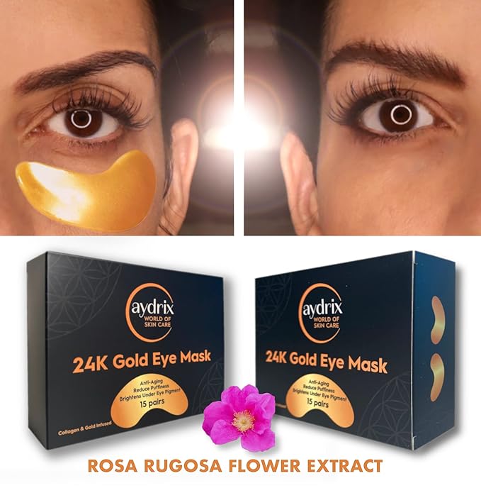 24K Gold Under Eye Mask Treatment - Corrects Puffy Eyes, Dark Circles - Reduces Wrinkles, Fine Lines and Hydrates Your Skin - 15 Golden Eye Mask Pairs-Velvo Beauty