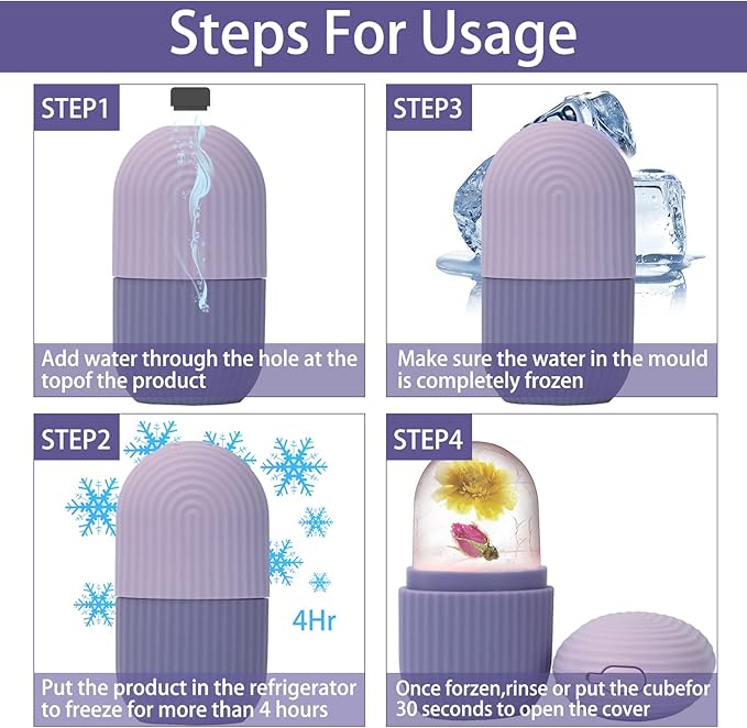 XHJRI Ice Face Roller Massager,Ice Cube Roller for Face, Eyes and Neck Naturally Conditioning and Skin Care,De-Puff Eye Bags,Reduce Migraine Pain,Reusable Massage Silicone Ice Mold (Purple)-Velvo Beauty