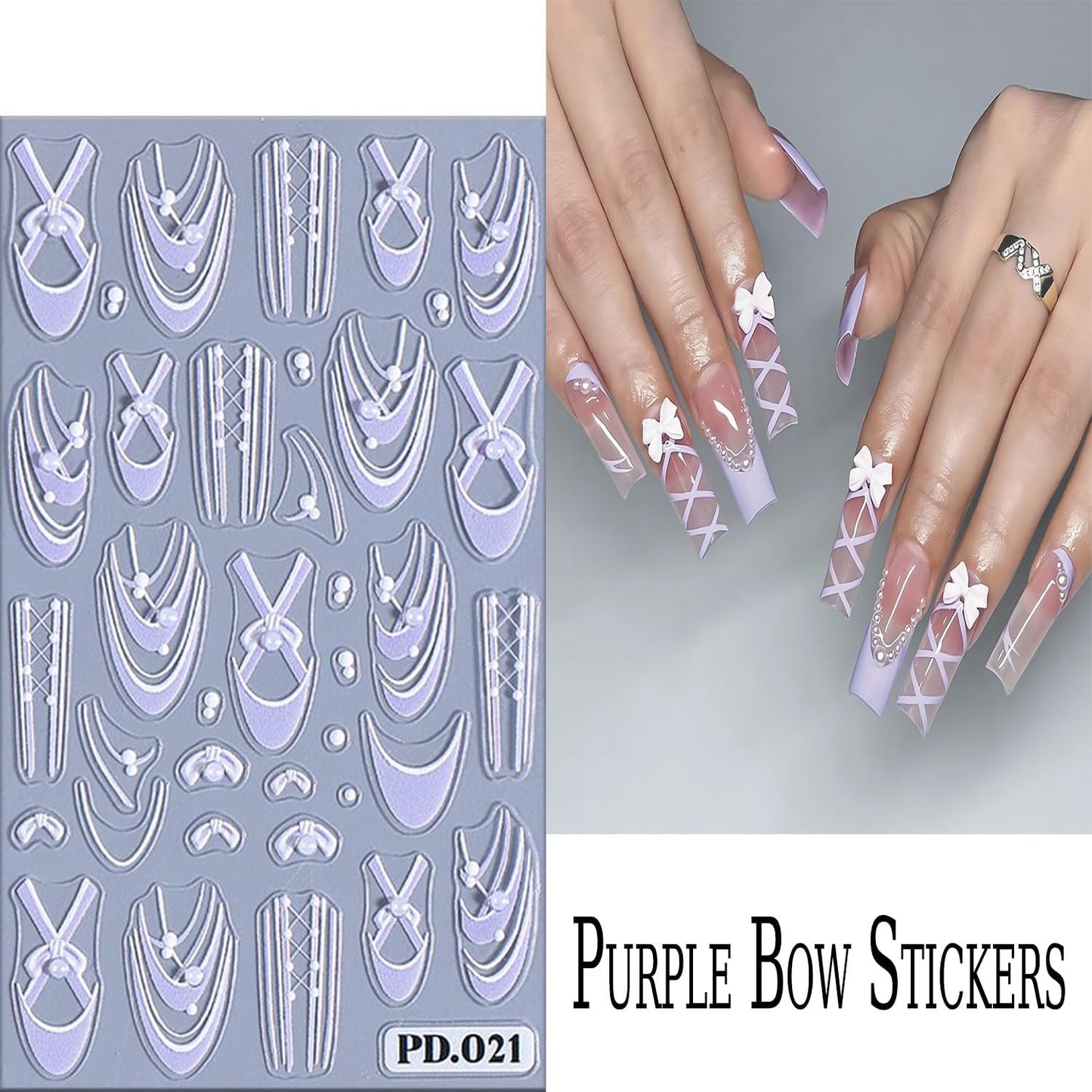 5 Sheets Ballet Bow Nail Art Stickers 5D Relief Self -Adhesive Pearl Bow Nail Decals Holographic Lace Bows Love Heart Nail Stickers French Nail Decoration for Women Manicure Supplies-Velvo Beauty