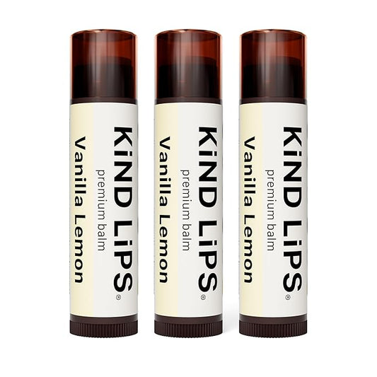 Kind Lips Lip Balm - Nourishing & Moisturizing Lip Care for Dry Lips with Shea Butter, Beeswax & Vitamin E | Vanilla Lemon Flavor | 0.15 Oz (Pack of 3)-Velvo Beauty