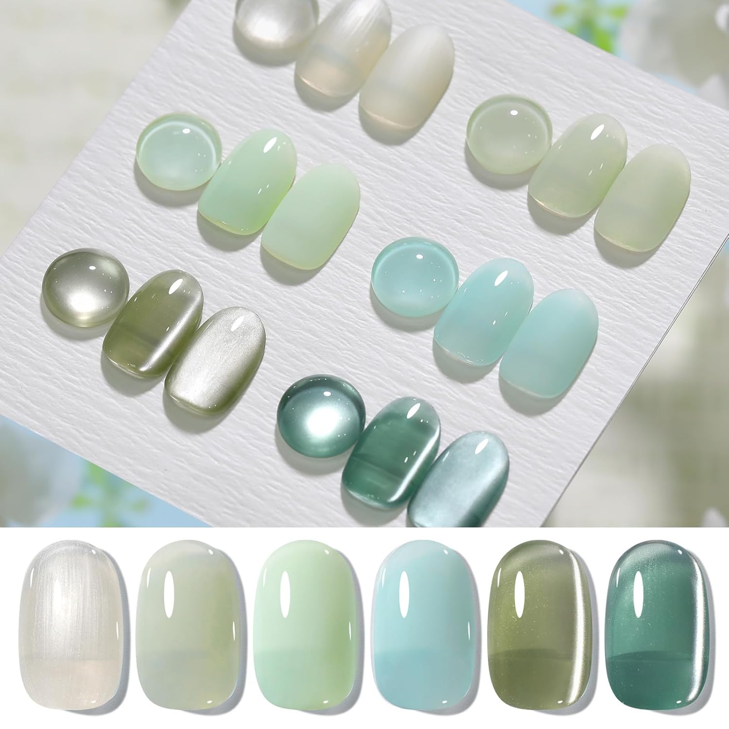 Born Pretty Christmas Green Gel Nail Polish,Jelly Transparent Gel Polish,Cat Magnetic Eye,Shimmer Glitter Green Gel Polish Kit for Salon Manicure and Nail Art DIY at Home 6Colors-Velvo Beauty