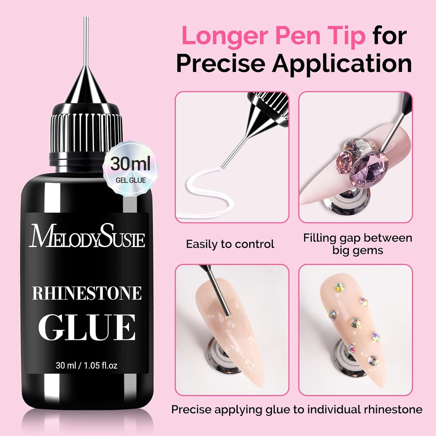 MelodySusie Nail Rhinestone Glue, 3D Gel Nail Art Design Strong Adhesive Nail Gem Glue for Nail Charms Gems Jewelry Decoration DIY Manicured at Home Cured Need Beauty Gifts for Women 30ml-Velvo Beauty