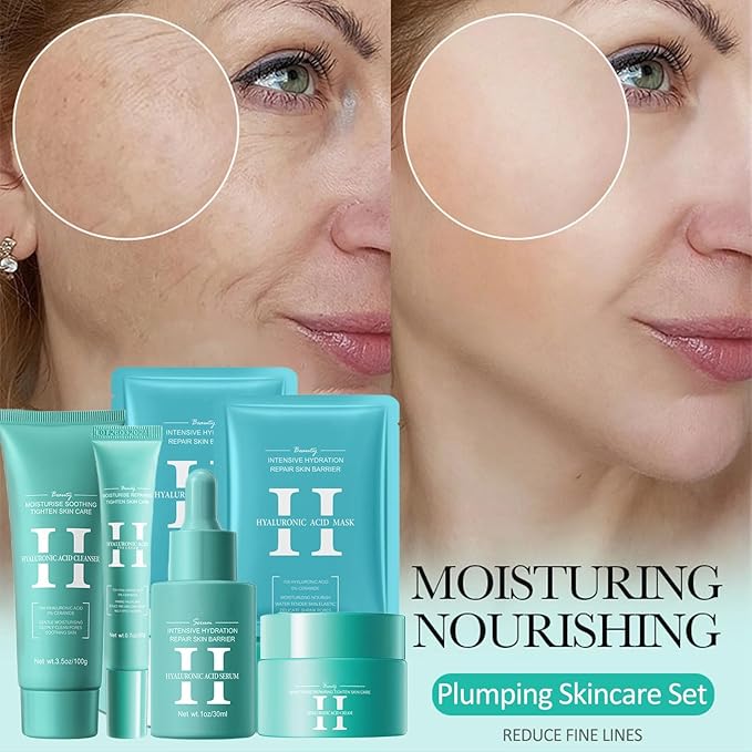 Hyaluronic-Acid Skincare Set, Skin Care Kit For Women, Skincare Gift Set, 6pcs Facial Kit For Women With Cleanser, Face Serum, Face Moisturizer, Eye Cream & Face Mask, Clean, Soft, And Plump-Velvo Beauty