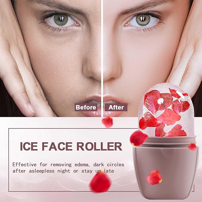 XHJRI Ice Face Roller Massager,Ice Cube Roller for Face, Eyes and Neck Naturally Conditioning and Skin Care,De-Puff Eye Bags,Reduce Migraine Pain,Reusable Massage Silicone Ice Mold (New Brown)-Velvo Beauty