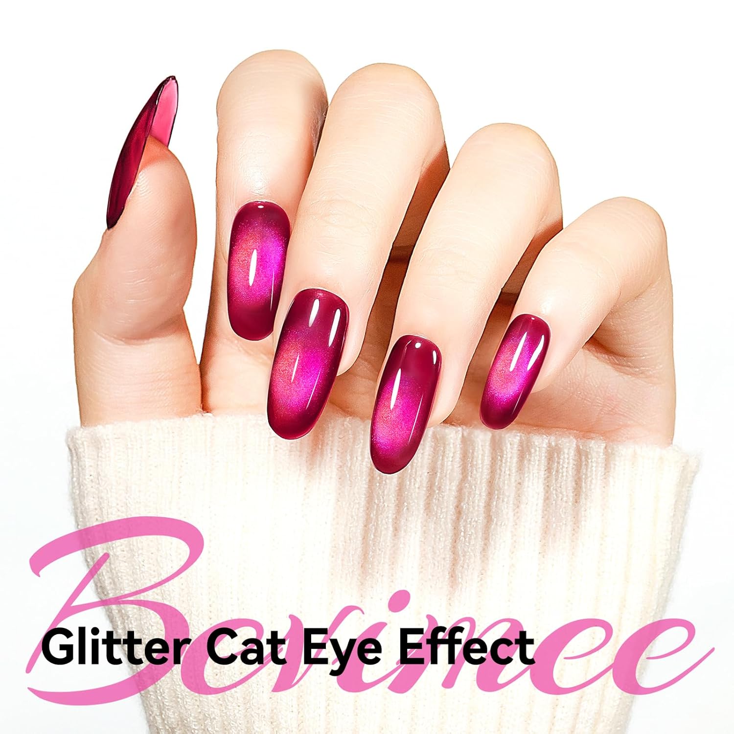 Cat Eye Gel Nail Polish, Magentic Nail Polish With Magnet Red Pink Double Magic Effect, Jelly Color Glitter Shimmer UV Gel Holographic For Salon DIY At Home-Velvo Beauty