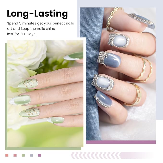 RARJSM Moonlight Cat Eye Gel Nail Polish Set 6 Pcs Smoothie Ceramic Glitter Shimmer Grape Purple Silver White Blue Green Pink Velvet Mirror Cateye Gel Polish with Magnetic Stick UV LED Curing Require-Velvo Beauty