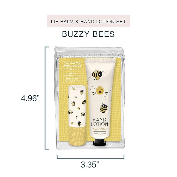 Studio Oh! Lip Balm & Hand Lotion Set - Travel-Size Toiletries, 2-Piece Gift Set - Moisturizing, Portable - Buzzy Bees-Velvo Beauty