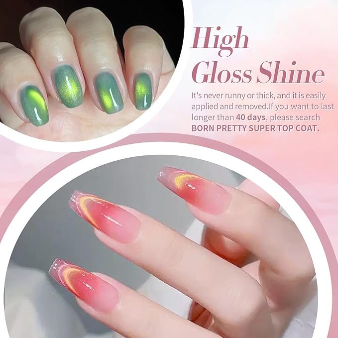 Born Pretty Cat Magnetic Eye Gel Nail Polish Rainbow Aurora Cat Magnetic Gel Polish Pink Green Blue Yellow Glitter Holographic Cat Magnetic Eye Gel Manicure Nail Art DIY, Firefly Aurora Series 6PCS-Velvo Beauty