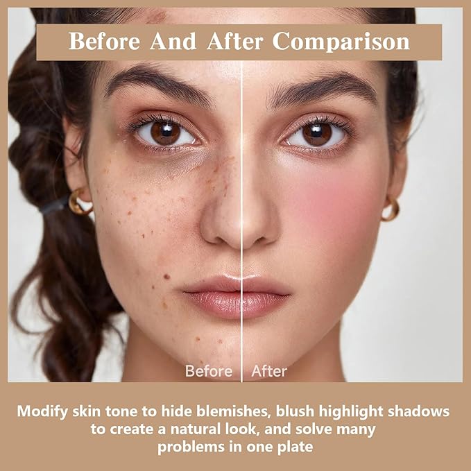 12 Colors Cream Blush Palette, Color Correcting Concealer Foundation Palette, Long Wearing Smudge Proof Blendable Matte Finish Blush Powder Highlighter and Cream Contour Palette Makeup (01)-Velvo Beauty