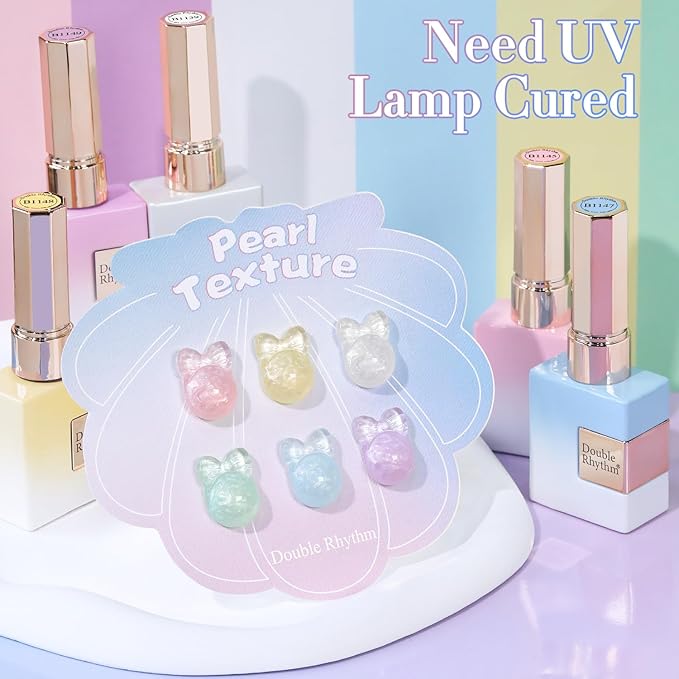 Double Rhythm 6 Pcs 15 ML Gel Polish Set Same Color Same Bottle Soak Off Gel Polish Kit Nail Art Manicure Salon DIY at Home for Women (Pearl Pink White Green Blue Purple-T6-21)-Velvo Beauty