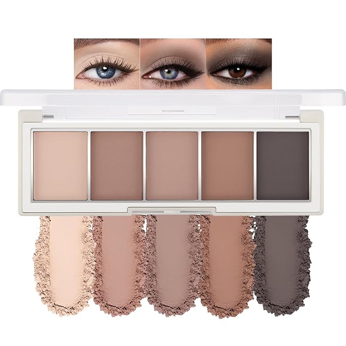 Erinde 5 Colors Matte Eyeshadow Palette Makeup, Natural Classic Nude Neutral Nude Brown Eye Shadow, Long Wearing Waterproof Everyday Eye Makeup for Brown Eyes, Cool-Toned Nude Taupe Brown, 06-Velvo Beauty
