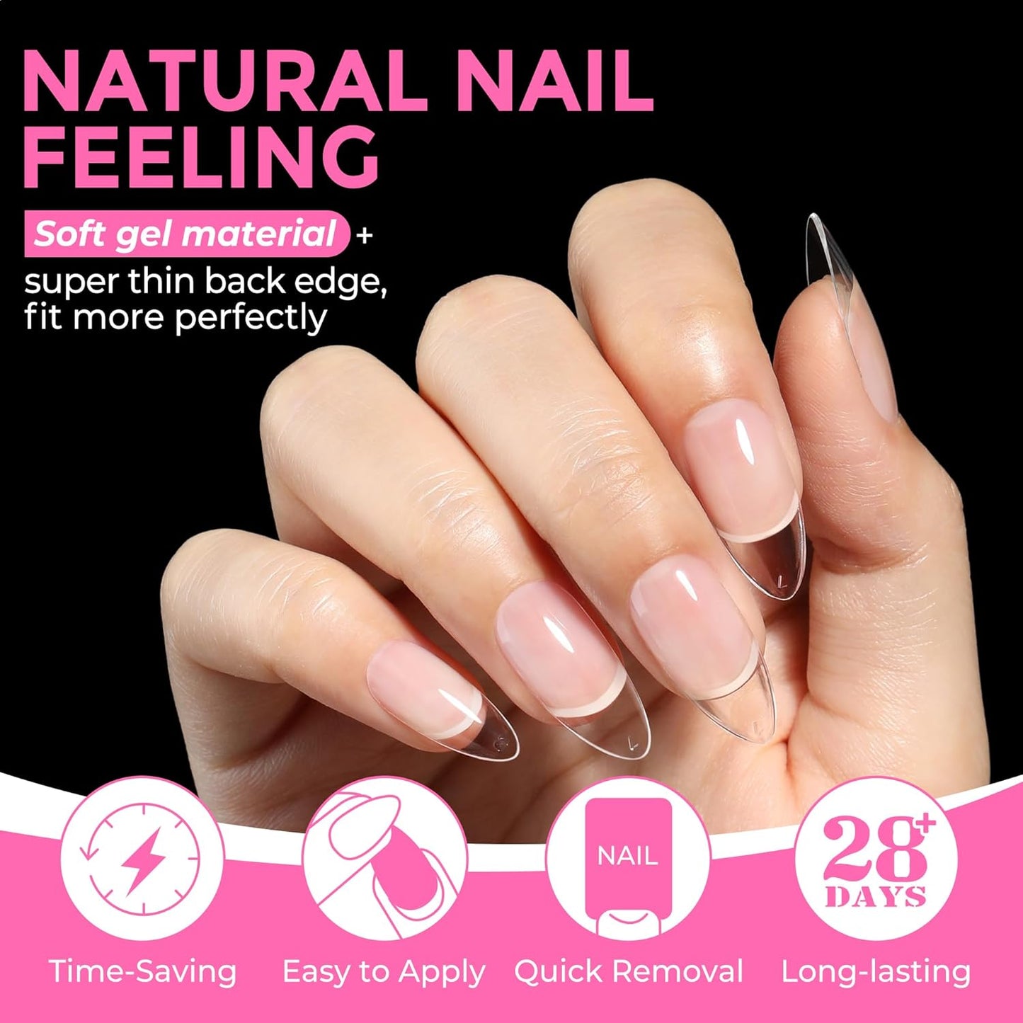 UNA GELLA Almond Nail Tips, 216pcs Pointed Almond Gel Nail Tips Pre-shape Half Matte Full Cover Clear Acrylic Soft Gel Fake Nails for Nail Extension Nail Art 12 Sizes-Velvo Beauty