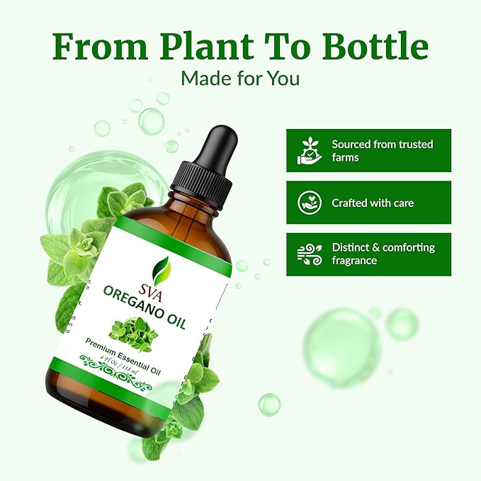 SVA Oregano Essential Oil – 4 Fl Oz – 100% Natural Oregano Oil - for Diffuser, Hair Care, Face, Skin Care, Aromatherapy, Scalp and Body Massage, Soap and Candle Making – with Dropper-Velvo Beauty