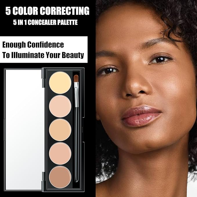 5 In 1 Multi-Use Correcting Concealer Palette,Waterproof Long Lasting Contour Palette,Professional Creamy Concealer Kit for Women,Easy to Create Full Coverage and Natural Finish.#4-Velvo Beauty