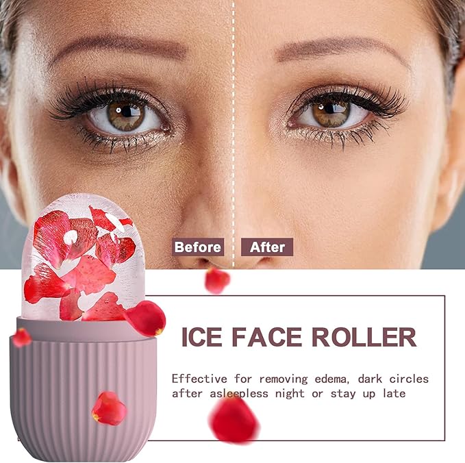XHJRI Ice Face Roller Massager,Ice Cube Roller for Face, Eyes and Neck Naturally Conditioning and Skin Care,De-Puff Eye Bags,Reduce Migraine Pain,Reusable Massage Silicone Ice Mold (Brown)-Velvo Beauty