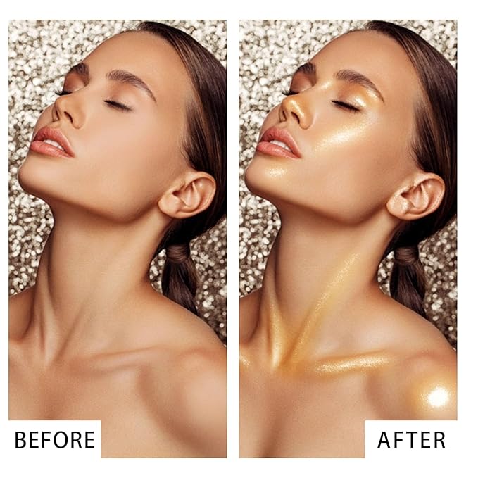 Shimmer Body Oil, Face and Body Liquid Luminizer Waterproof Moisturizing, Light Shimmer Glow Illuminator, Smooth Body Highlighter Makeup Liquid Body Shimmer (2# Gold)-Velvo Beauty