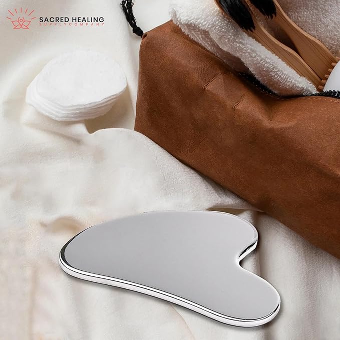 Sacred Healing Premium Stainless Steel Gua Sha Facial Tool – Enhance Beauty, Anti-Aging, Pain Relief, Lymphatic Drainage – Ideal for Home and Professional Use- Metal Gua Sha-Velvo Beauty