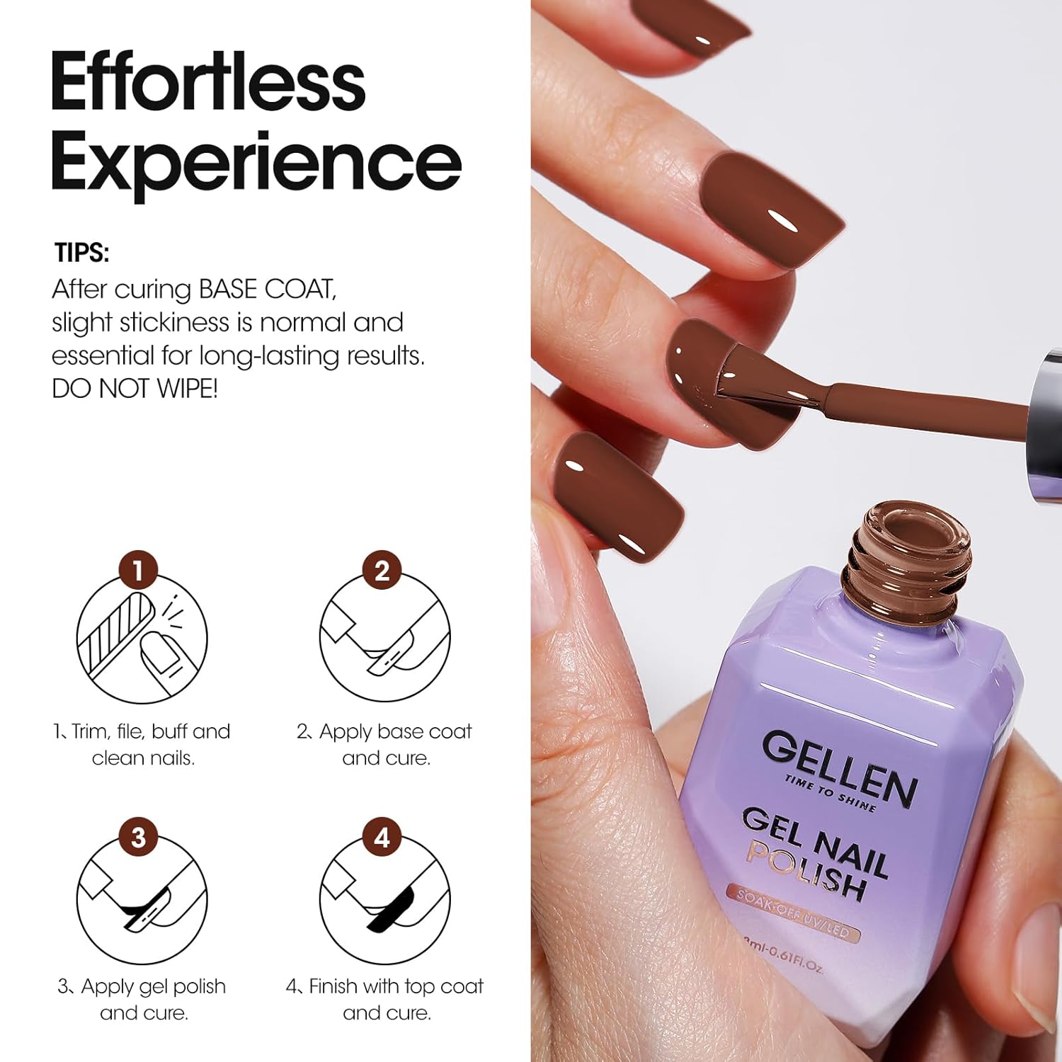 Gellen Brown Gel Nail Polish 18 ML Dark Brown Gel Polish Chocolate Coffee Nail Polish Gel Fall Winter Soak Off U V LED Nail Lamp Gel Polish for French Nails Home Salon DIY Manicure, 0.61 Fl Oz-Velvo Beauty
