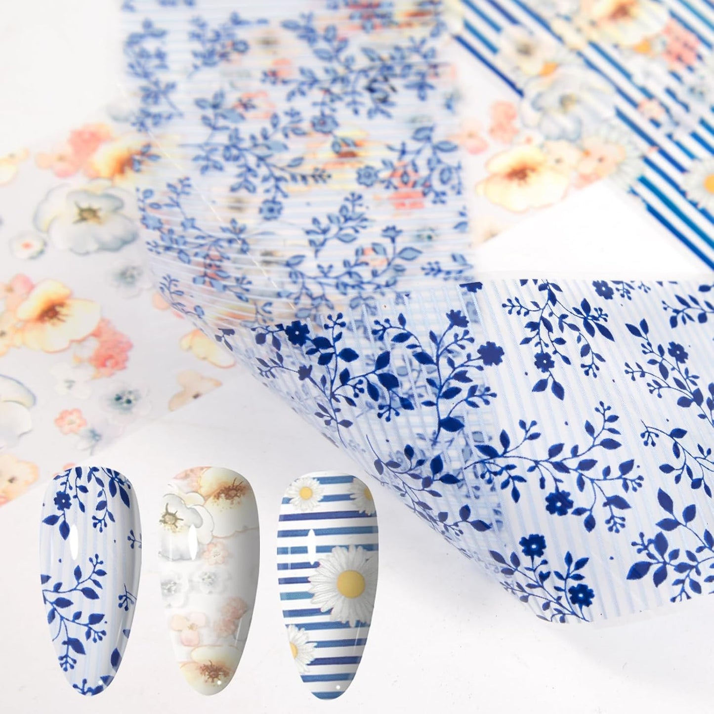 WOKOTO 300 Sheets Nail Foils Transfer Nail Art Holographic Flower Rose Solid Nail Art Foil Sheets, 1 Set for All Various Designs Nail Transfer Foil for Women Girls Nails-Velvo Beauty