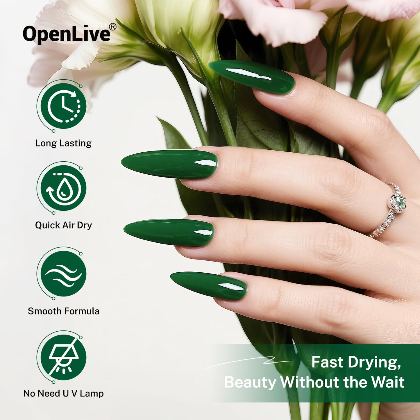 16.5ml Dark Green Nail Polish Large Volume Quick Dry Nail Polish, Long Lasting Shine, Fingernail Toenail Nail Art DIY Home Travel Nail Art Gift-Velvo Beauty
