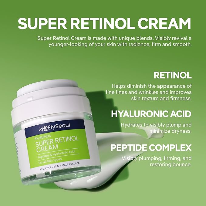 Retinol Cream for Face Korean Skincare: Anti-Aging Collagen Peptides & Hyaluronic Acid Face Cream for Women, 1.7 oz.-Velvo Beauty