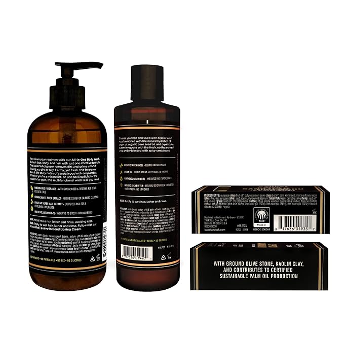 Barrel and Oak - Spiced Sandalwood Body Care Set, Fragrant Sea Salt & Amber Scent, Rich in Essential Oils, Hydrating Formulas, Rich Texture, No Parabens or Phthalates, Certified Organic (3-Pack Set)-Velvo Beauty