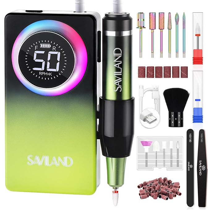 SAVILAND Advanced 50000RPM Professional Nail Drill : Portable Electric Nail File Nail Supplies Electric Nail Drill 6000MAh Drill para Uñas Nail Filer Electric with Drill Bits for Acrylic Nail Kit-Velvo Beauty