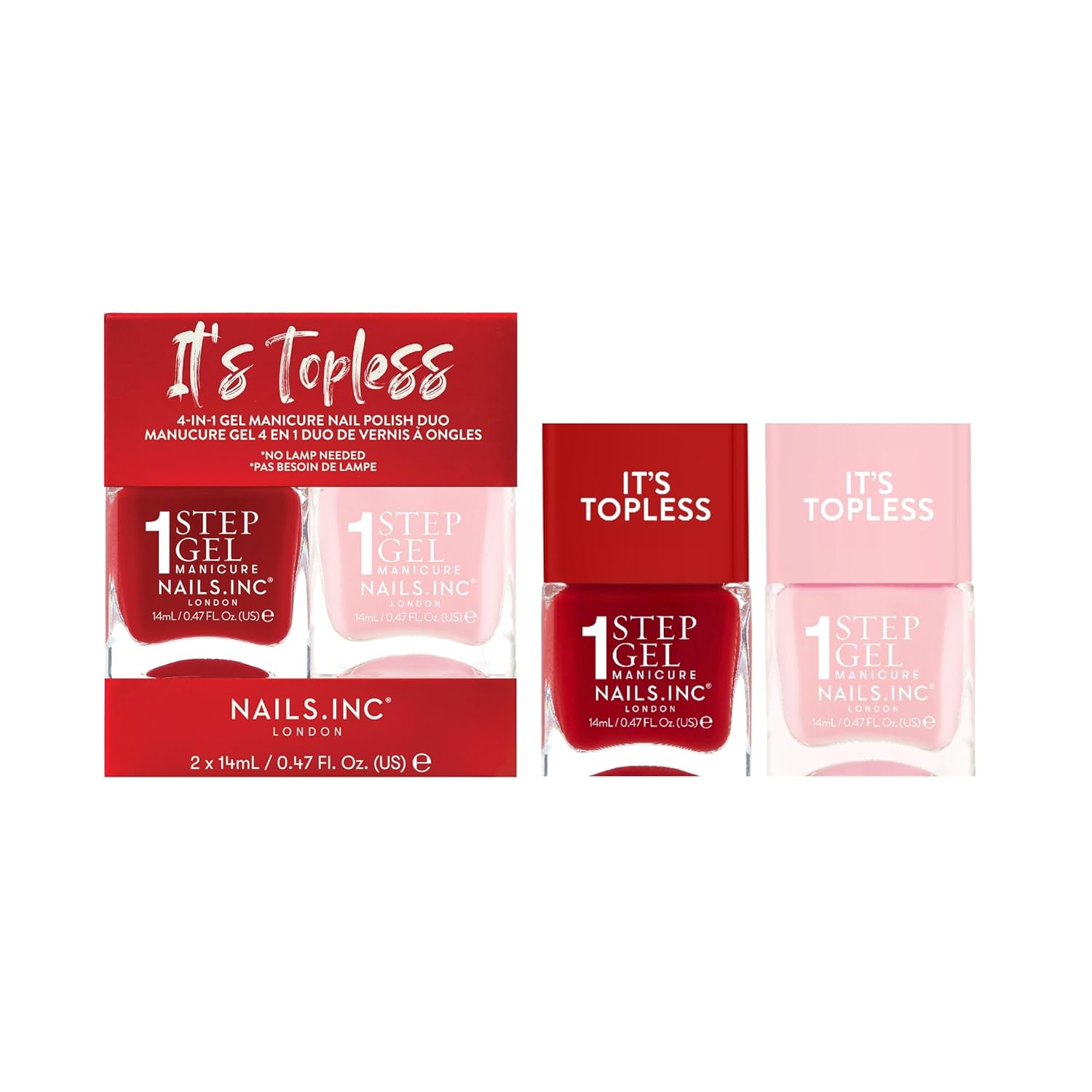 Nails Inc It's Topless Gel-Like Nail Polish Duo, 4-in-1 Base Coat, Treatment, Color & Top Coat, Long Lasting, Strong, Chip Free Nails, Glossy Salon Quality Manicure, Air Dry Nail Polish, 2 Piece Set-Velvo Beauty