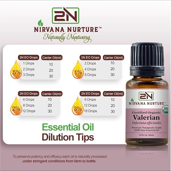 Valerian Essential Oil USDA Certified Organic 100% Pure Premium Therapeutic Grade, Undiluted - Aromatherapy Diffuser for Calm and Relaxation, Skin Care, Hair Care-Velvo Beauty