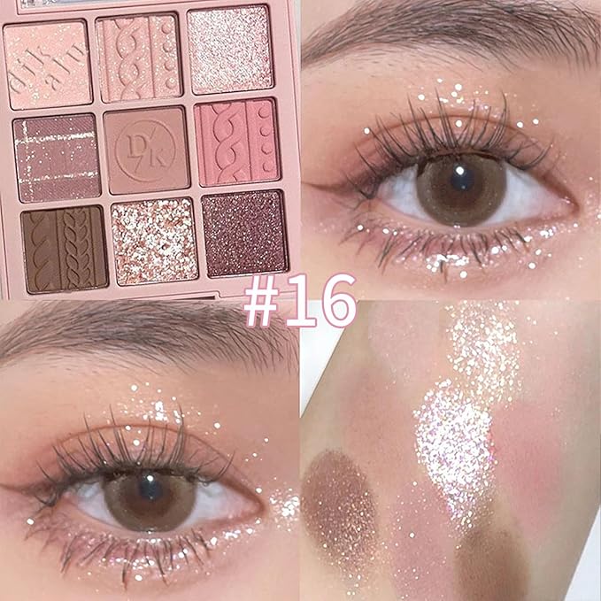 Erinde 9 Colors Eyeshadow Palette, Matte Shimmer Glitter Eye Shadow Makeup Palette, Highly Pigmented Long Lasting Waterproof, Natural Neutral Nude Eyeshadow Makeup Pallet, Pink Purple Rose-Velvo Beauty