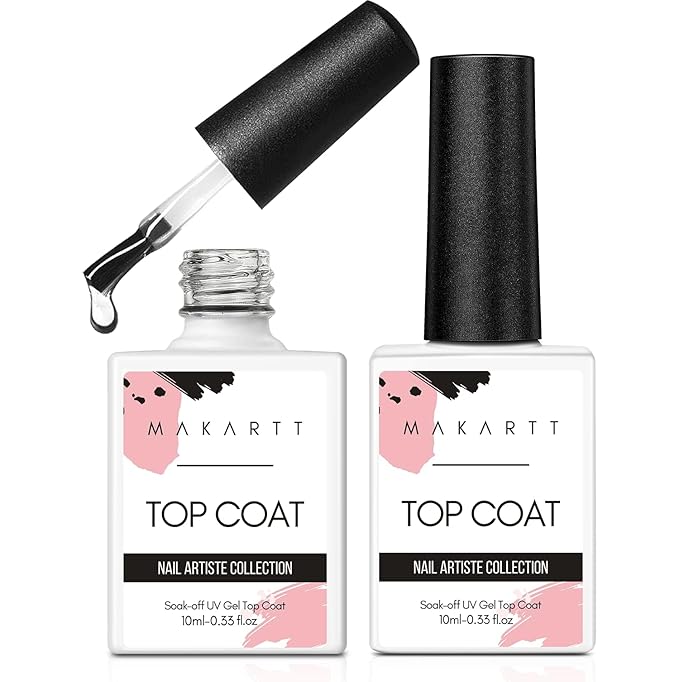 Makartt Gel Top Coat - 2 PCS No Wipe Top Coat Gel Nail Polish High Glossy Shine Finish Long Lasting, 10ML Clear Soak Off UV Nail Lamp, Salon Quality Art Design for Home Use Beauty Gift-Velvo Beauty