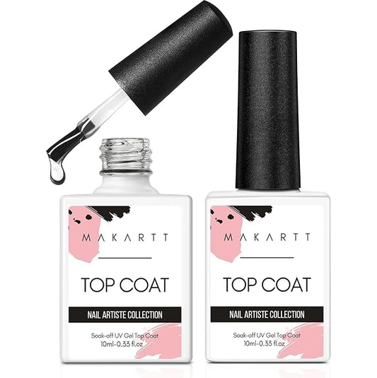 Makartt Gel Top Coat - 2 PCS No Wipe Top Coat Gel Nail Polish High Glossy Shine Finish Long Lasting, 10ML Clear Soak Off UV Nail Lamp, Salon Quality Art Design for Home Use Beauty Gift-Velvo Beauty