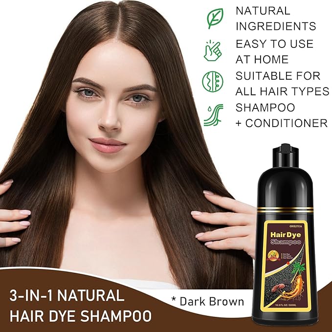 Dark Brown Hair Dye Shampoo for Gray Hair, 3-in-1 Color Shampoo Hair Dye for Women & Men, 100% Gray Hair Coverage, Instant Hair Coloring Shampoo in Minutes, Shampoo Tinte Para El Cabello, Easy to Use-Velvo Beauty