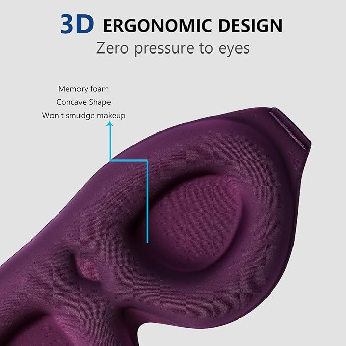 ALASKA BEAR 100% Blackout Sleep Mask for Women and Men, 3D Pillowy Soft Light Blocking Eye Mask with Contoured Eye Cups, Earplugs Set, Purple-Velvo Beauty