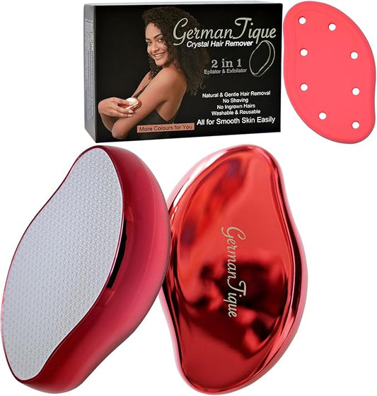 Crystal Hair Eraser,Natural Crystal Hair Remover,Reusable Painless Nano Glass Hair Removal Device Without Shaver,Gentle Crystal Epilator and Exfoliator for Soft Silky Skin(Red)-Velvo Beauty