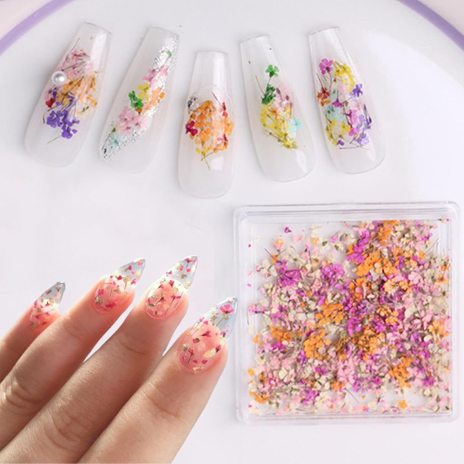 1 Boxes Dried Flowers for Nail Art,Colorful Dry Flowers Mini Real Natural Flowers Nail Stickers DIY Mini Mix Flower Petals Nail Art Supplies for Summer Acrylic Nails Design Manicure Accessories-Velvo Beauty