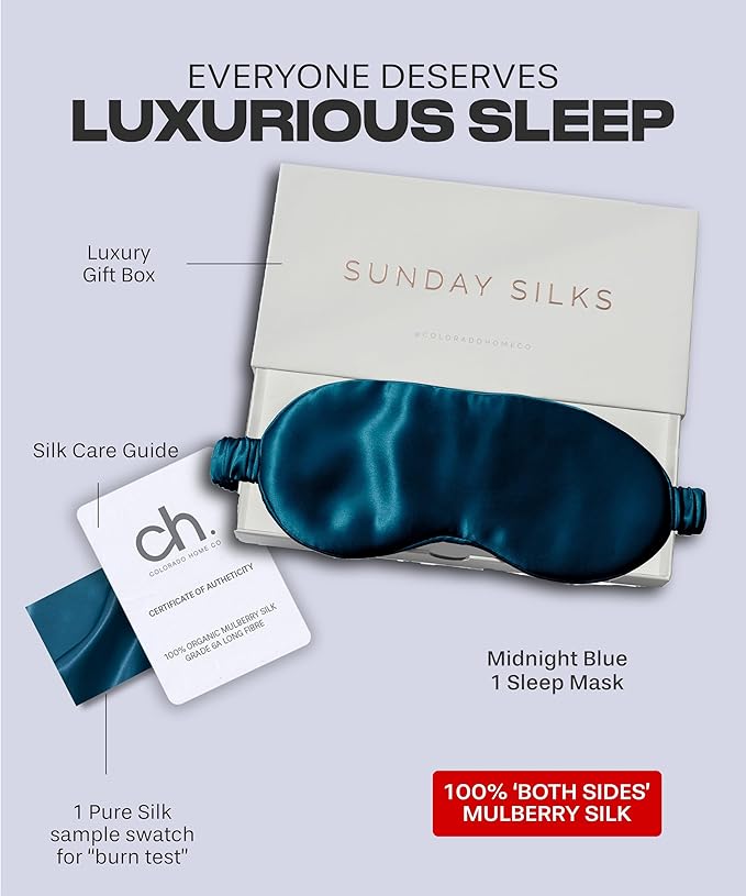 SUNDAYSILKS™ Exclusive Mulberry Silk Sleep Mask | Soft Eye Covers, Blackout Sleeping Mask for Women & Men | Silk Eye Mask for Sleep, Travel, and Relaxation | Antifaz para Dormir [Midnight Blue]-Velvo Beauty