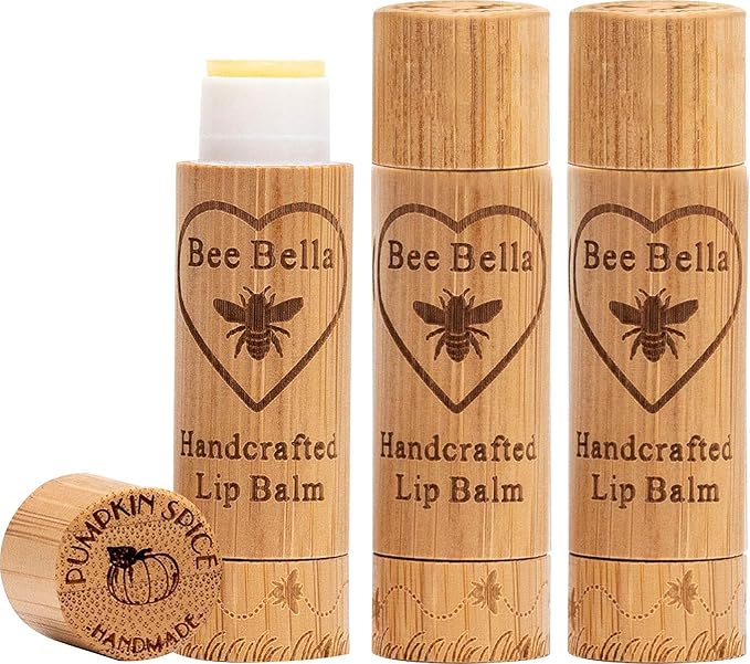 Bee Bella Lip Balm Pumpkin Spice (3 Pack)- With Beeswax, Coconut Oil, Jojoba Oil, Vitamin E Oil, Argan Oil and More for Soft and Smooth Lips - Long-Lasting Moisture - Handmade in the USA-Velvo Beauty